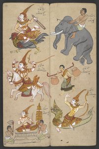 Eller 16455 f.10r, Djur från zodiaken, från Phrommachat (pergament) av Thai School