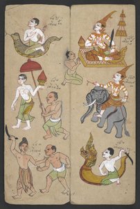 Eller 16455 f.2r, Djur från zodiaken, från Phrommachat (pergament) av Thai School