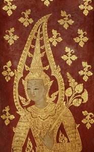Dörrpanel i Rattanakosin-stil med bild av en gudom, ca 1860 (målat trä) av Thai School