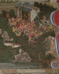Scen med kinesiskt inflytande, Sala Geng, Wat Bowonniwet Vihara, Bangkok av Thai School