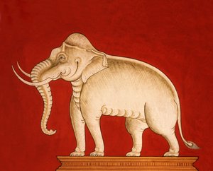 Vit elefant, sida ur ett manuskript om elefantträning (wc på papper)
