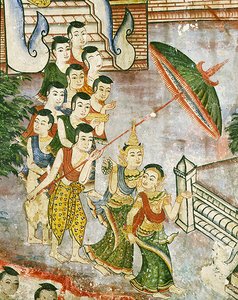 Wiharn Laikarn, avsnitt från Jataka Sang Thong (fresk) av Thai School