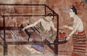 Kvinnor som väver (väggmålning) av Thai School
