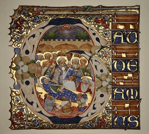 Marlay Cutting IT.18 Dormition of the Virgin, från en gradual av Santa Mattia i Murano, Venedig, ca 1450 (bladguld & tempera på pergament) av The Master of the Murano Gradual