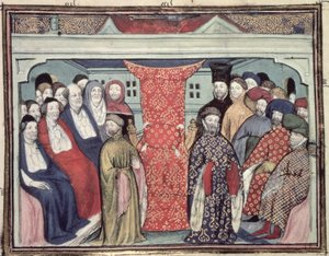 Harl 1319 f.57 Parlamentet i Westminster avsätter Richard II och utropar hertigen av Lancaster till kung Henrik IV