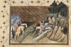 Harley 1319, f.9 Art Mór som rider för att träffa jarlen av Gloucester, från 