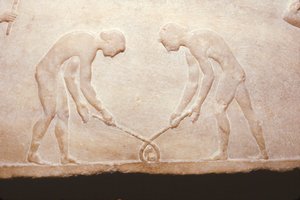 Grekiska spel från en marmorrelik, c490 f.Kr av Themistocles