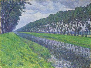 Kanal i Flandern; Kanalen i Flandern i trist väder, 1894 av Théo van Rysselberghe