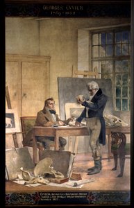 Paleontologi: "" Baron Georges Cuvier (1769-1832) återförenar dokumenten för sitt arbete med fossila ben"" Fresk av Theobal Chartran (1849-1907). Paris universitet i Sorbonne