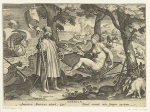 Amerigo Vespucci sätter sin fot i Amerika Amerika. Amerika Amerika återträder. Semel vocauit inde semper excitam (titel på objekt) Nya uppfinningar och upptäckter (serietitel) Nova Reperta (serietitel)