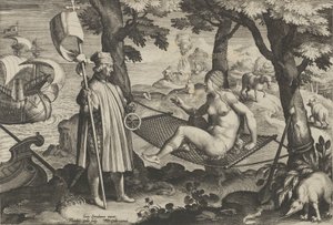 New Inventions of Modern Times [Nova Reperta], The Discovery of America, skylt 1, ca. ..., ca. 1600.
