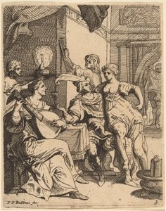Den förlorade slösar bort sitt ämne på krogen av Theodoor van Thulden after Sir Peter Paul Rubens
