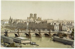 Ile de la Cite och Pont Neuf i Paris av Theodor Josef Hubert Hoffbauer