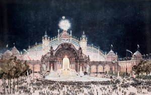 Universell utställning, utsikt över el- och vattenslottets palats, Paris (Tryck av Theodor Josef Hubert Hoffbauer