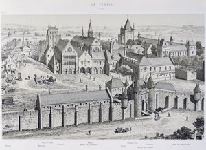 Utsikt över templet 1450, illustration från "Paris Through The Ages", 1885 av Theodor Josef Hubert Hoffbauer