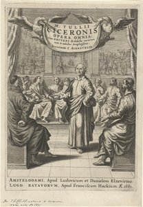 Ciceron och diskuterande figurer Titelsida för: Cicero, opera omnia, 1661