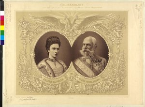 Kejsare av Österrike med familj Minnespapper från 40-årsdagen av bröllopsceremonin Hennes Majestät 24. April 1854 1894