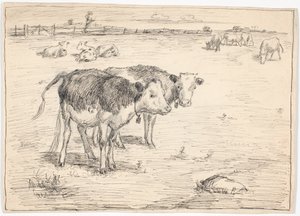 Ett par kalvar på "Fladen", Saltholm av Theodor Philipsen