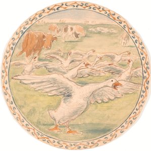 Betande kor och gnällgäss (utkast till keramikfat) av Theodor Philipsen