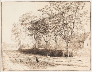 Höns utanför en gård i Kastrup. Katrupvejen av Theodor Philipsen