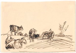 Landskap med liggande och stående kor av Theodor Philipsen