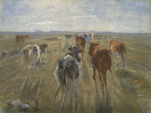 Långa skuggor. Boskap på ön Saltholm, ca. 1890 av Theodor Philipsen