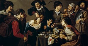 Le charlatan - Kvackalsalveren av Theodore Rombouts (1597-1637)