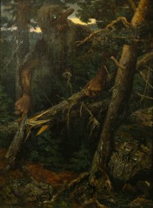 Gammalt troll som bryter träd i skogen av Theodor Kittelsen