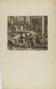(Jacobus Almagrus a Ferdinando Pizarro Invincula Coniicitur in Carcere....) (från boken, Americae, del sex) av Theodor de Bry