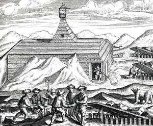 Stycka upp en björn på Nordpolen, ca 1600 (gravyr) av Theodor de Bry