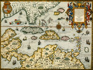 DeBry Karta över Karibien  Florida1594 av Theodor de Bry