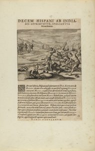 Decem Hispani ab India-/nis Opprimuntur, Spoliantur/and Trucidantur. (från boken Americae, del sju och åtta) av Theodor de Bry