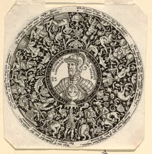 Design för en graverad Tazza med ett porträtt av hertigen av Alba som befälhavare över dårskapen av Theodor de Bry