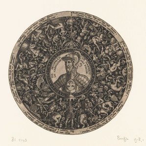 Medaljong med byst av Dårskapens kapten, Theodor de Bry, ca 1577 - ca 1578 av Theodor de Bry