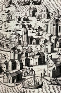 Hamn av macao i Kina av Theodor de Bry