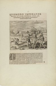 Quomodo Imperator/Regni Guianae, Nobiles Suos Or-/Nare.... (från boken Americae, del sju och åtta) av Theodor de Bry