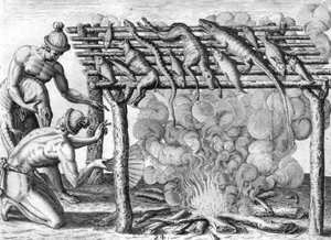 Timucuan-indianer torkar mat av Theodor de Bry