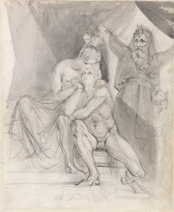 Prospero tittar på Ferdinand och Miranda