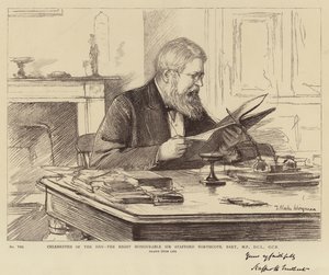 Dagens kändisar, den högra ärade Sir Stafford Northcote, Baronet, MP, DCL, GCB av Theodore Blake Wirgman