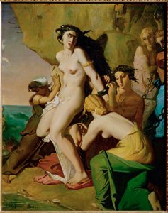 Andromede attachee au rocher par les Nereides - Andromeda fastkedjad vid klippan av sjöjungfrurna ... av Théodore Chassériau