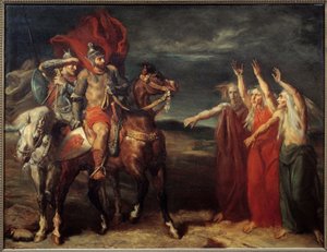 Macbeth och de tre häxorna Illustration av scen 3 i akt I av William Shakespeares pjäs "" MacBeth". Målning av Theodore Chasseriau (1819-1856) 1855 sön. 0,72x0,9 m Paris, musee d