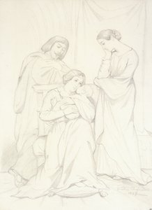 Förmodat porträtt av Comte Oscar de Ranchicourt och hans familj i trubadurkostymer av Théodore Chassériau