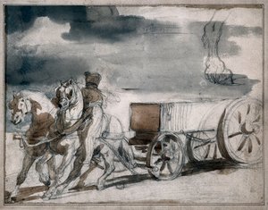 Ammunitionsvagn avfyrad av två hästar av Theodore Gericault