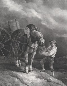 Pojke som matar en vagnhäst från en näspåse, 1822. av Theodore Gericault