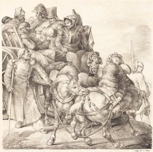 Vagn fylld med sårade soldater (Chariot charge de soldats blesses) av Theodore Gericault