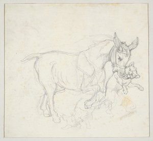 Åsna som håller en hund i munnen (framsidan); Studie av hjort som jagas av hundar, hjorthuvud (baksidan) av Theodore Gericault
