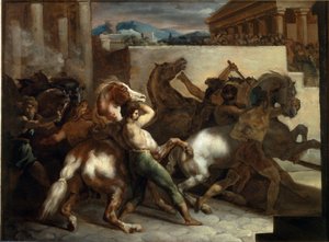 Gratis hästkapplöpning i Rom - olja på duk av Theodore Gericault