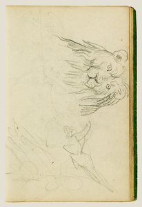 Framifrånvy av ett sittande lejon av Theodore Gericault
