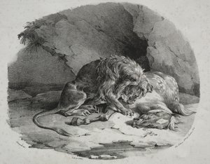 Häst slukad av ett lejon av Theodore Gericault