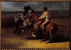 Hästkapplöpning går till vänster vid starttillfället Målning av Theodore Gericault (1791-1824) av Theodore Gericault